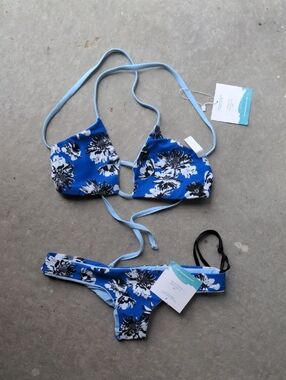 Naia Blue Floral Bikini Set - Triangle Top & Cheeky Bottom